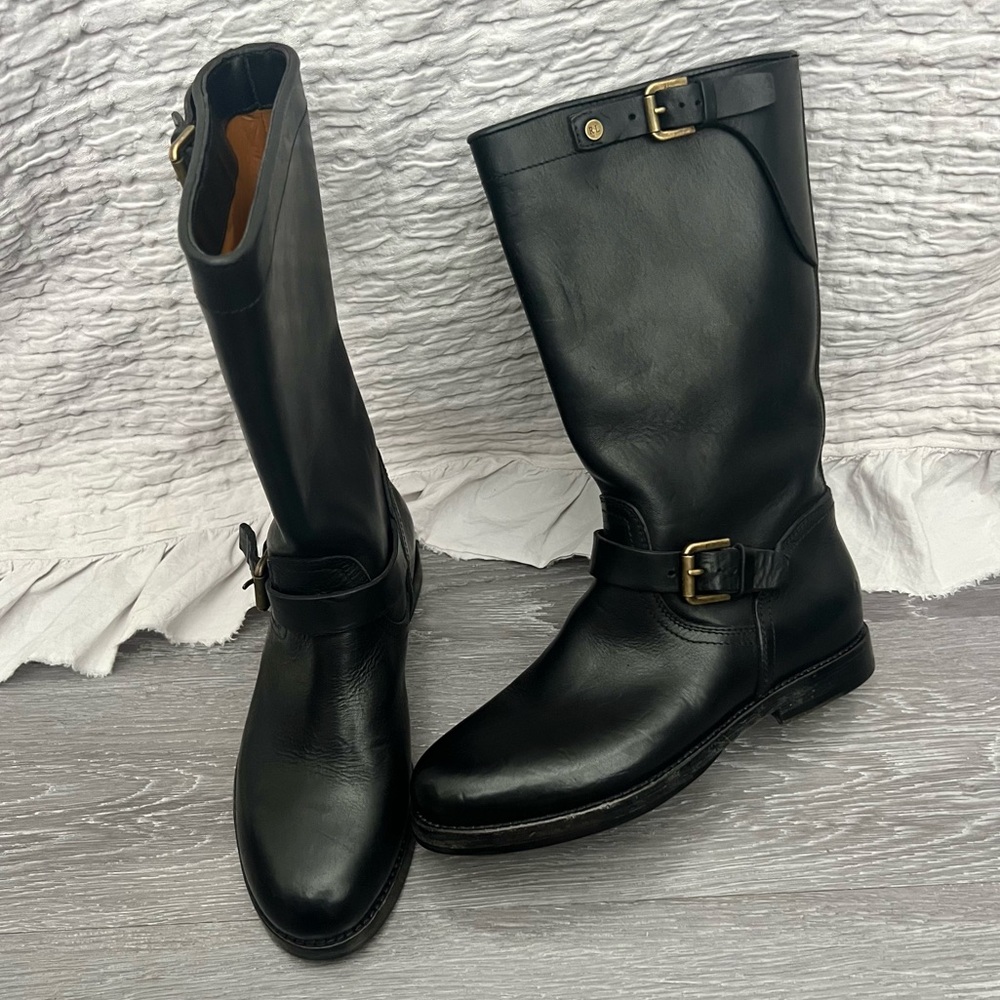 Ralph Lauren Purple Label Collection Black Leather Boots Women's Shoe Size 36
